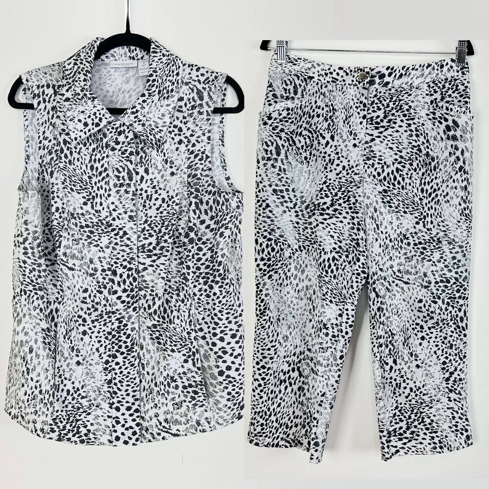 Weekends by CHICOS Set Vest + Crop Pants Matching Sz S-M 1 + 0.5 Garan N…